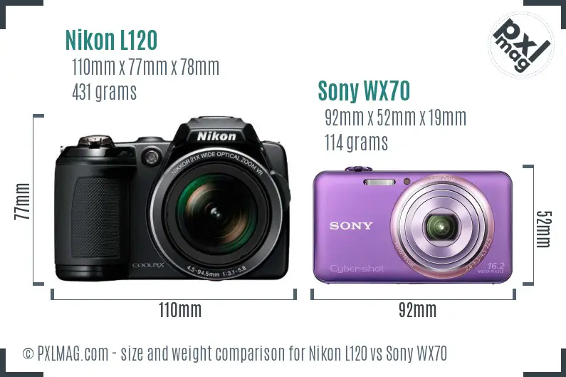 Nikon L120 vs Sony WX70 size comparison Nikon L120 vs Sony WX70 size comparison