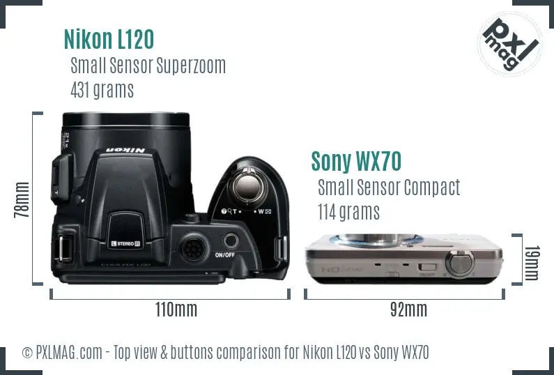 Nikon L120 vs Sony WX70 top view buttons comparison Nikon L120 vs Sony WX70 top view buttons comparison