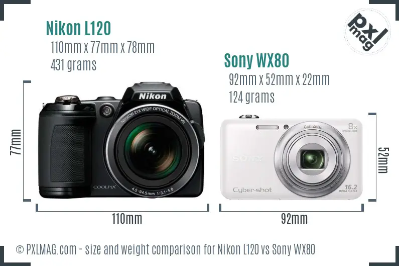 Nikon L120 vs Sony WX80 size comparison