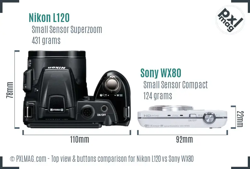 Nikon L120 vs Sony WX80 top view buttons comparison