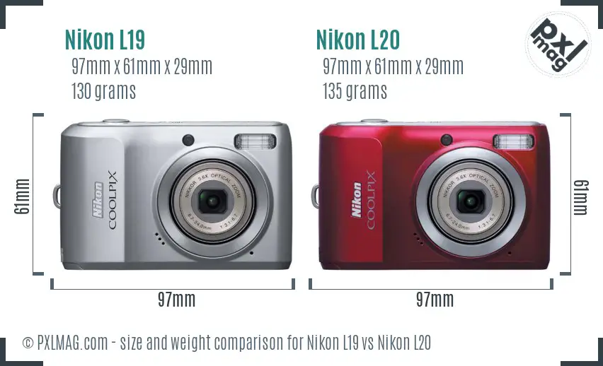 Nikon L19 vs Nikon L20 size comparison