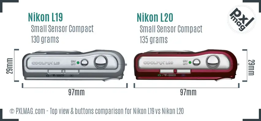Nikon L19 vs Nikon L20 top view buttons comparison