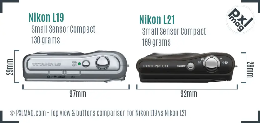 Nikon L19 vs Nikon L21 top view buttons comparison
