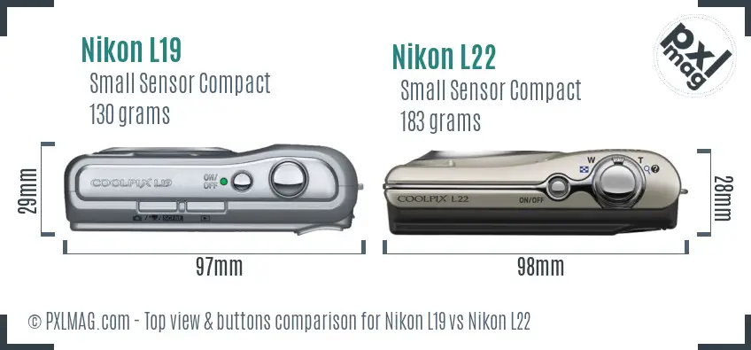 Nikon L19 vs Nikon L22 top view buttons comparison