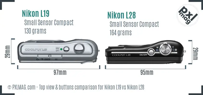 Nikon L19 vs Nikon L28 top view buttons comparison