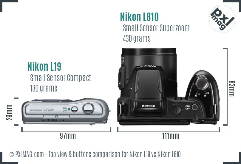 Nikon L19 vs Nikon L810 top view buttons comparison
