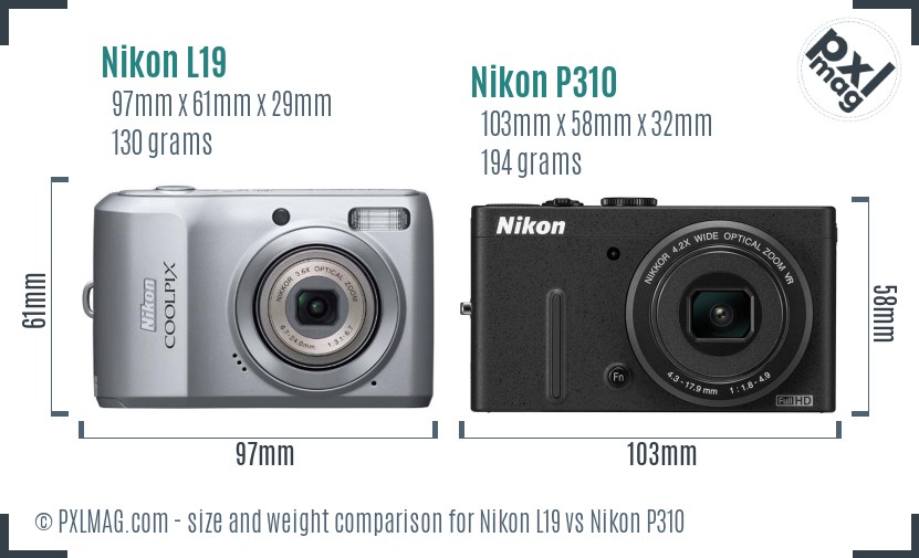 Nikon L19 vs Nikon P310 size comparison