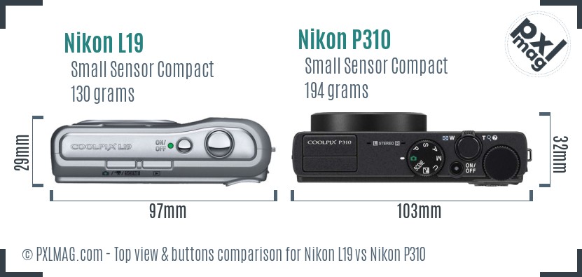Nikon L19 vs Nikon P310 top view buttons comparison
