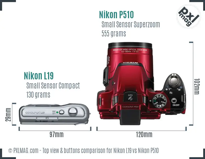 Nikon L19 vs Nikon P510 top view buttons comparison