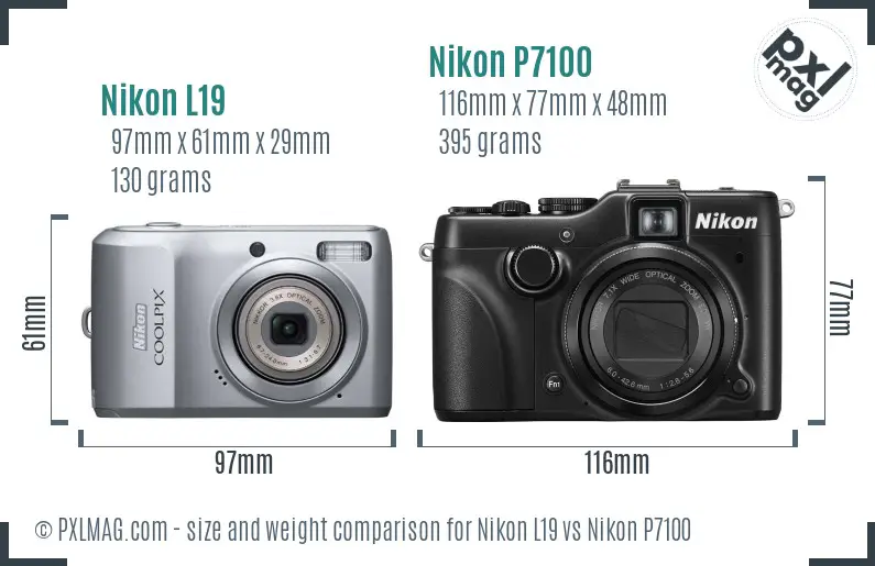 Nikon L19 vs Nikon P7100 size comparison