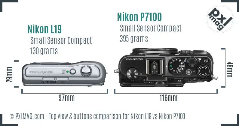 Nikon L19 vs Nikon P7100 top view buttons comparison