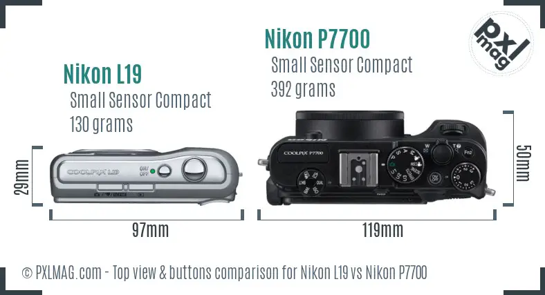 Nikon L19 vs Nikon P7700 top view buttons comparison