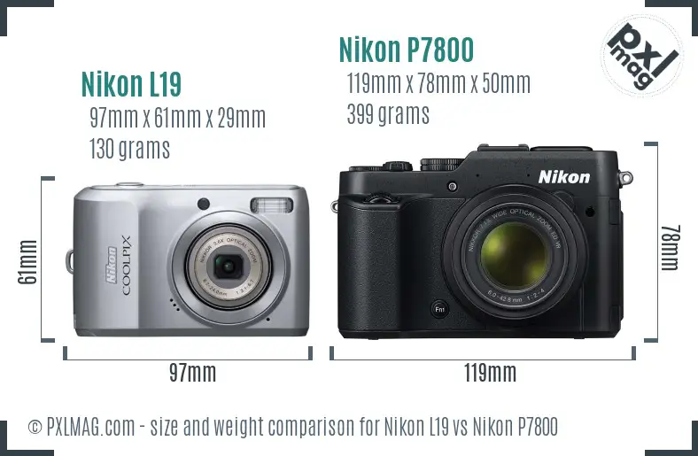 Nikon L19 vs Nikon P7800 size comparison