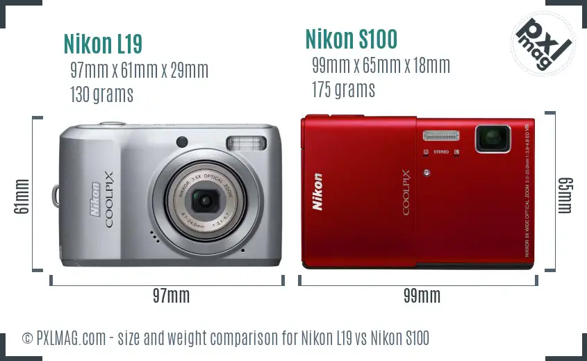 Nikon L19 vs Nikon S100 size comparison