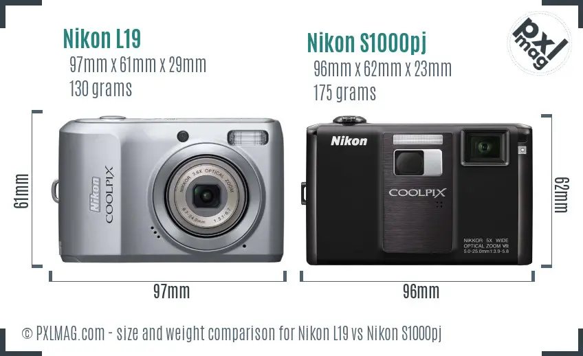 Nikon L19 vs Nikon S1000pj size comparison