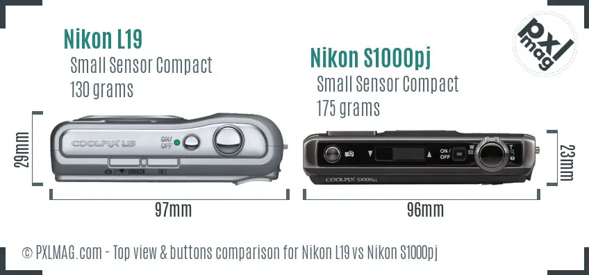 Nikon L19 vs Nikon S1000pj top view buttons comparison