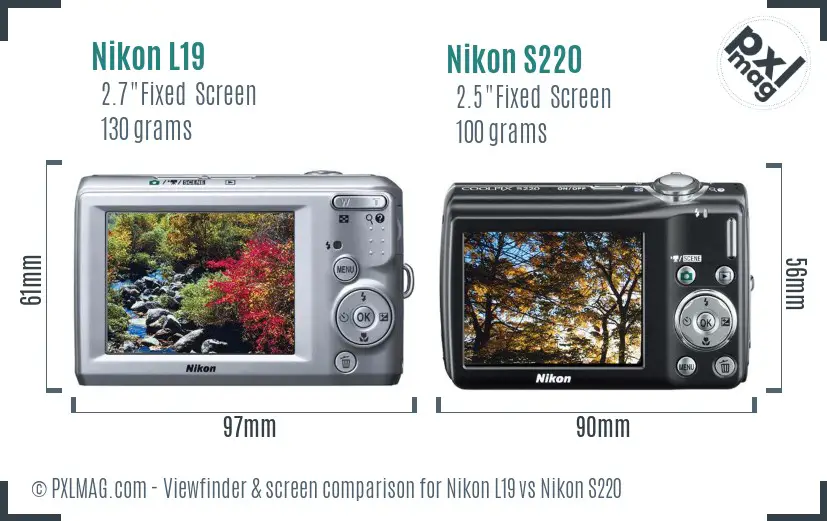Nikon L19 vs Nikon S220 Screen and Viewfinder comparison