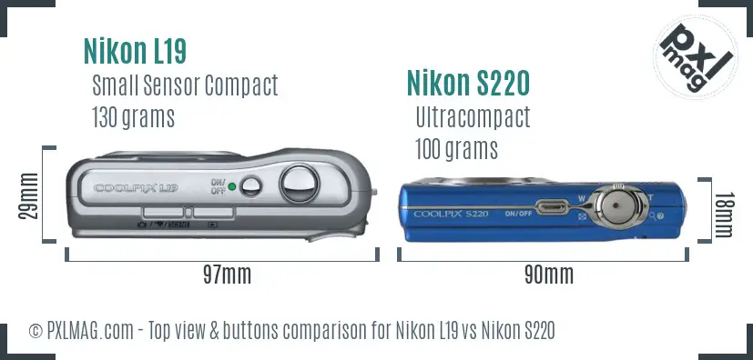 Nikon L19 vs Nikon S220 top view buttons comparison