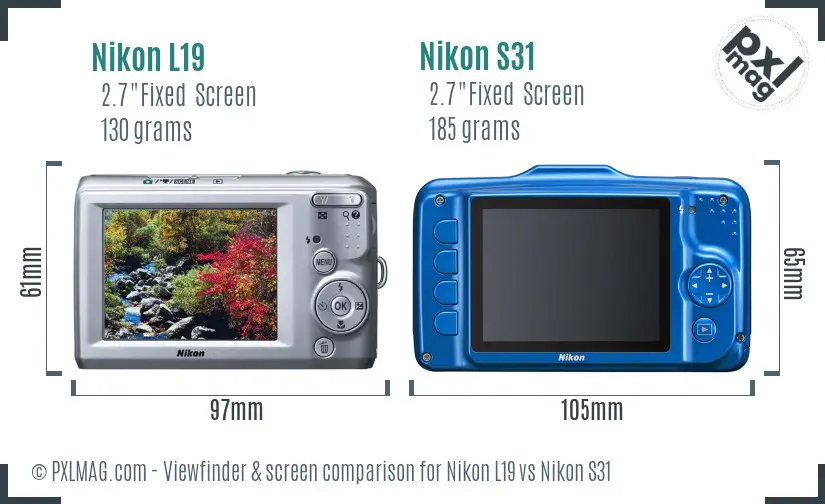 Nikon L19 vs Nikon S31 Screen and Viewfinder comparison
