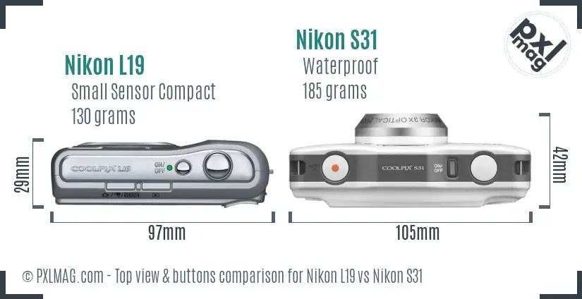Nikon L19 vs Nikon S31 top view buttons comparison
