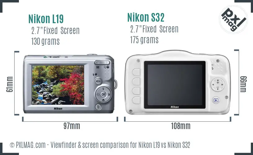 Nikon L19 vs Nikon S32 Screen and Viewfinder comparison Nikon L19 vs Nikon S32 Screen and Viewfinder comparison