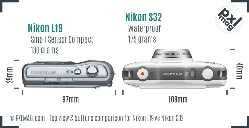 Nikon L19 vs Nikon S32 top view buttons comparison Nikon L19 vs Nikon S32 top view buttons comparison
