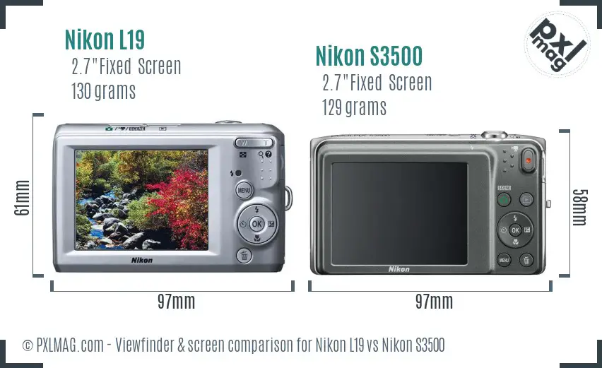 Nikon L19 vs Nikon S3500 Screen and Viewfinder comparison