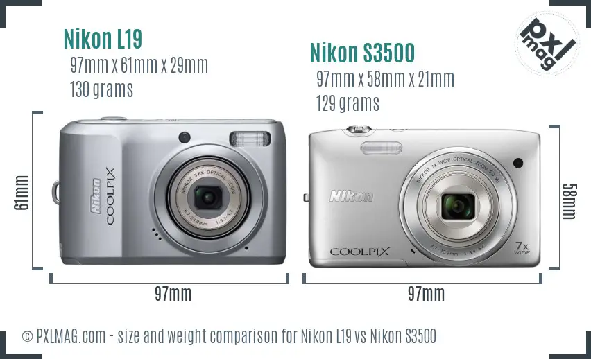 Nikon L19 vs Nikon S3500 size comparison