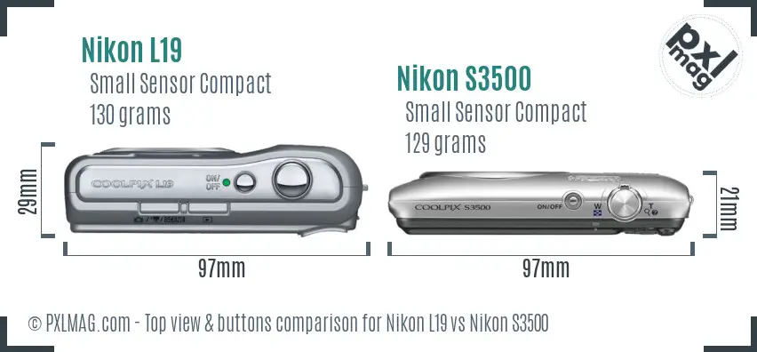 Nikon L19 vs Nikon S3500 top view buttons comparison