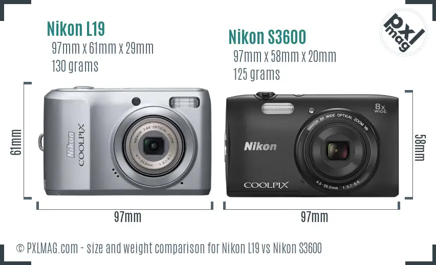 Nikon L19 vs Nikon S3600 size comparison Nikon L19 vs Nikon S3600 size comparison