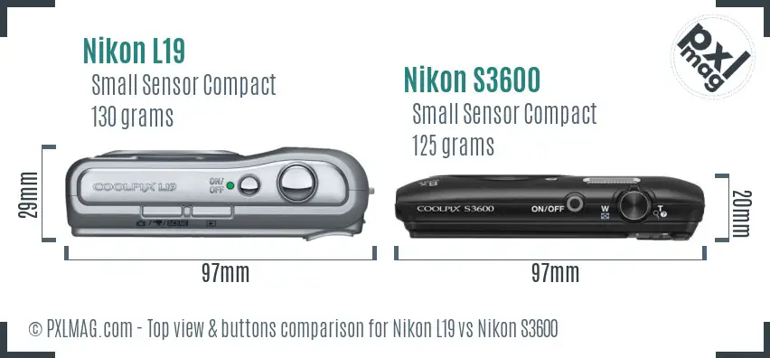 Nikon L19 vs Nikon S3600 top view buttons comparison Nikon L19 vs Nikon S3600 top view buttons comparison