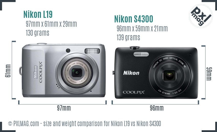 Nikon L19 vs Nikon S4300 size comparison