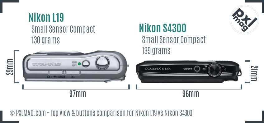 Nikon L19 vs Nikon S4300 top view buttons comparison