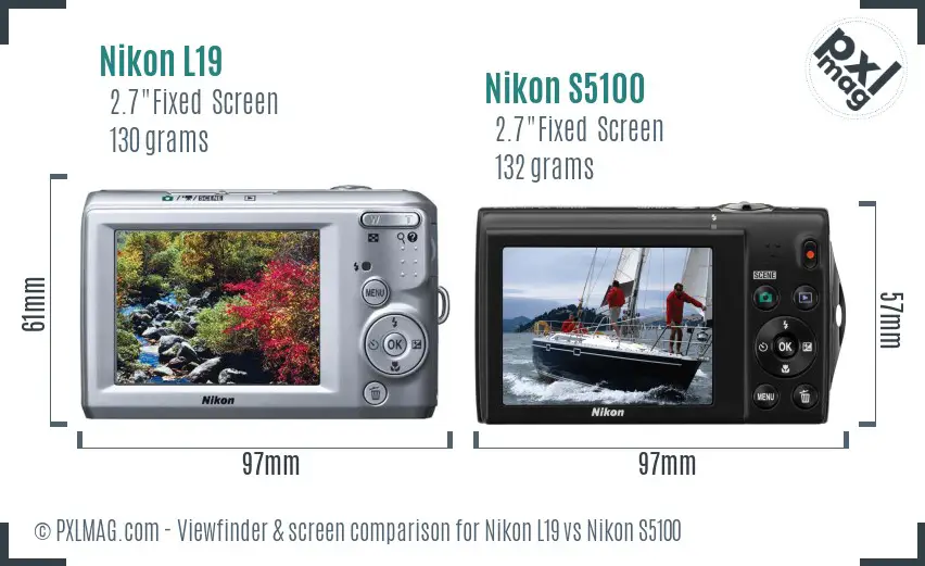 Nikon L19 vs Nikon S5100 Screen and Viewfinder comparison