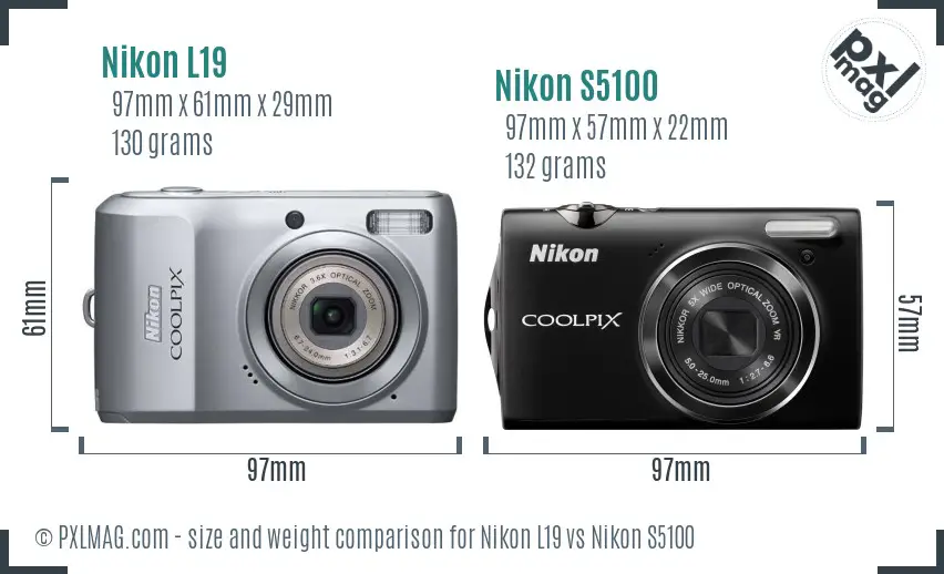 Nikon L19 vs Nikon S5100 size comparison