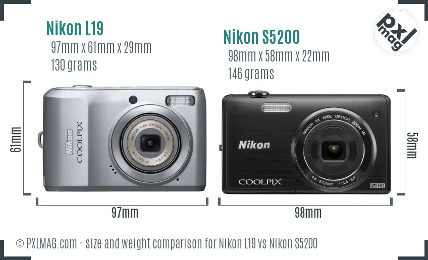 Nikon L19 vs Nikon S5200 size comparison