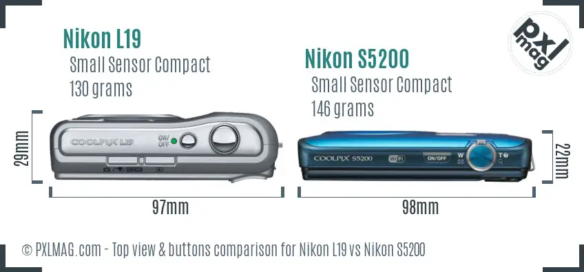 Nikon L19 vs Nikon S5200 top view buttons comparison