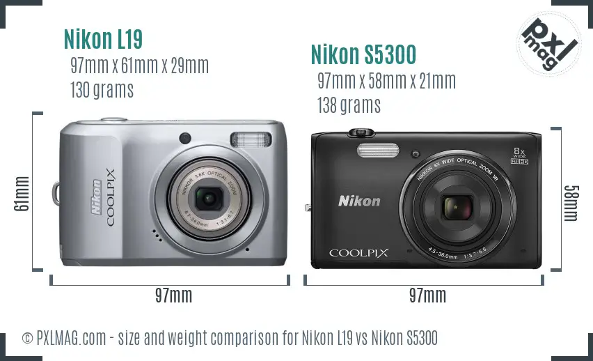 Nikon L19 vs Nikon S5300 size comparison Nikon L19 vs Nikon S5300 size comparison