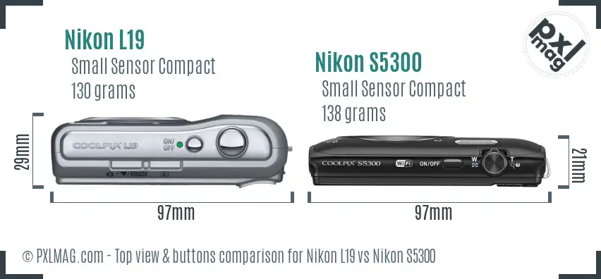Nikon L19 vs Nikon S5300 top view buttons comparison Nikon L19 vs Nikon S5300 top view buttons comparison