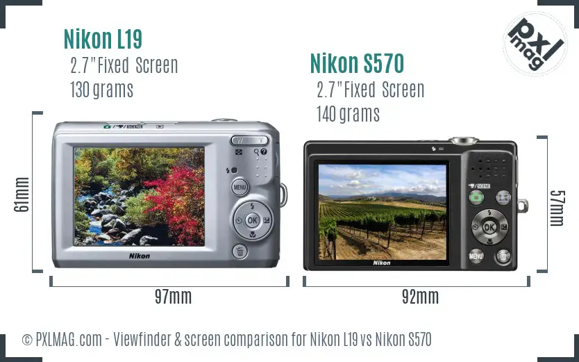 Nikon L19 vs Nikon S570 Screen and Viewfinder comparison