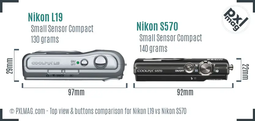 Nikon L19 vs Nikon S570 top view buttons comparison