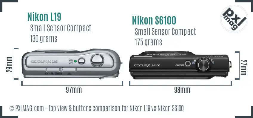 Nikon L19 vs Nikon S6100 top view buttons comparison Nikon L19 vs Nikon S6100 top view buttons comparison