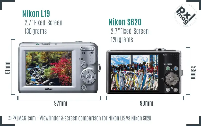 Nikon L19 vs Nikon S620 Screen and Viewfinder comparison