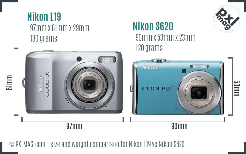 Nikon L19 vs Nikon S620 size comparison