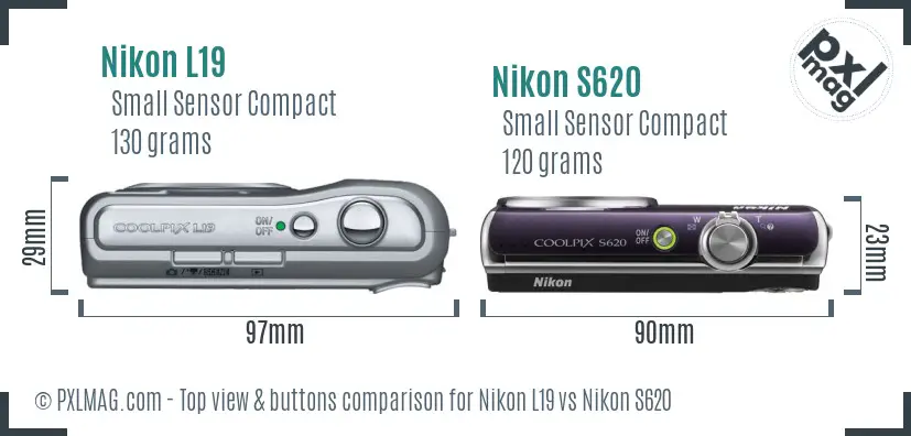 Nikon L19 vs Nikon S620 top view buttons comparison