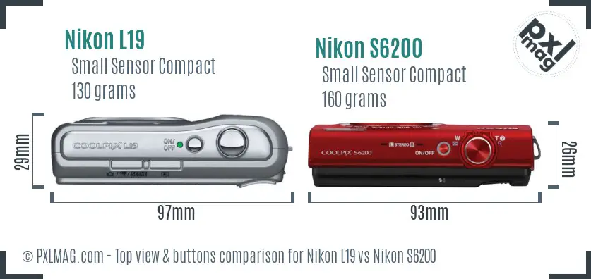 Nikon L19 vs Nikon S6200 top view buttons comparison Nikon L19 vs Nikon S6200 top view buttons comparison