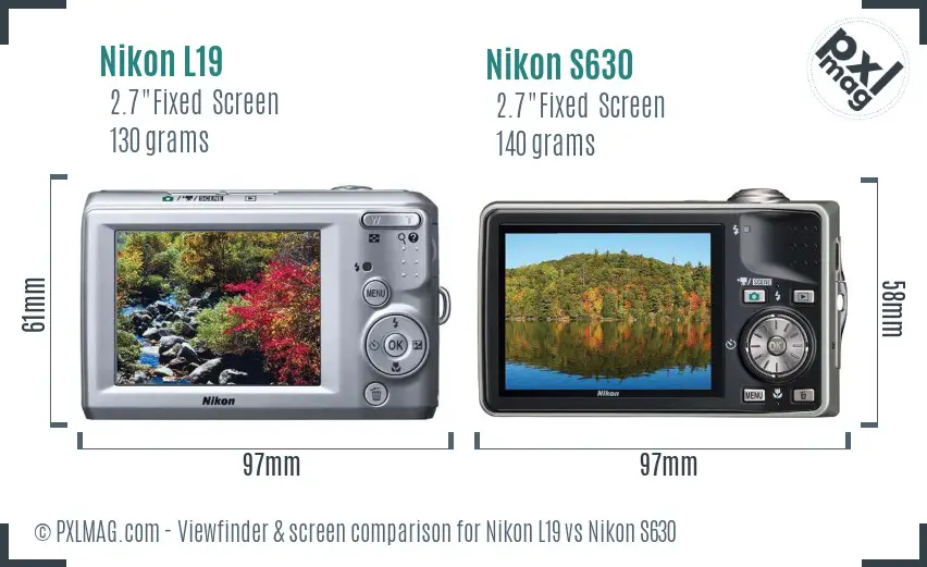 Nikon L19 vs Nikon S630 Screen and Viewfinder comparison
