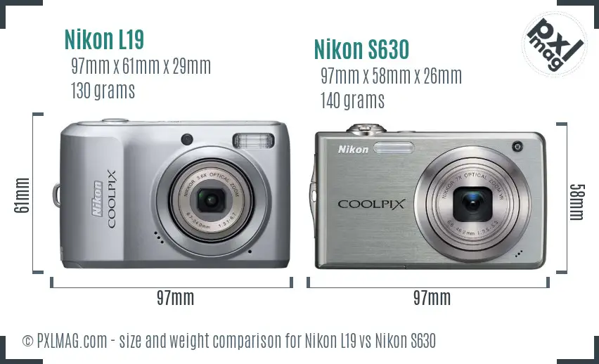 Nikon L19 vs Nikon S630 size comparison