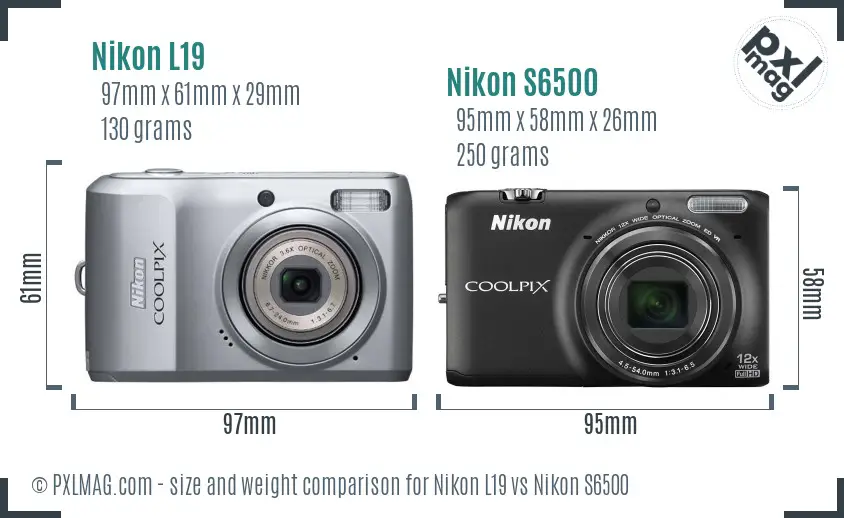 Nikon L19 vs Nikon S6500 size comparison