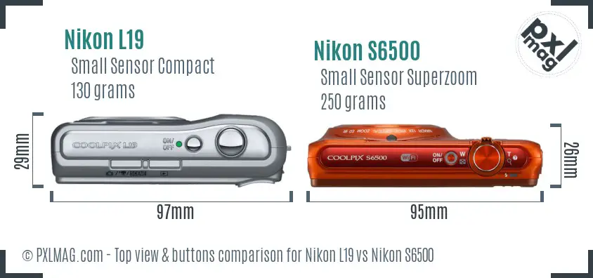 Nikon L19 vs Nikon S6500 top view buttons comparison